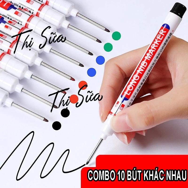 Combo 10 cây bút đánh dấu định vị ngòi dài 20mm đa năng đánh dấu mọi vị trí mũi khoan, mọi vật liệu, Bút đánh dấu đầu dài kháng nước bền mầu
