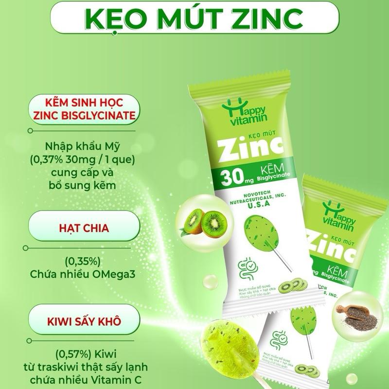 Happy Vitamin Kẹo Mút Zinc 30mg - Kém Sinh Học Zinc Bisglycinate - Hạt Chia &…