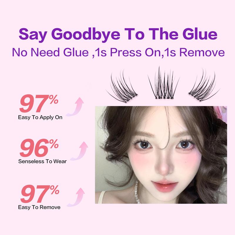 Product Introduction of FindLove Camellia Glue Free Eyelash Pre-Bond Technology  No Glue Needed  DIY Eyelash  1-Step Press On Lashes Self Adhesive Reusable Natural Segmented  Long Lasting  Eyelash Extensions gluefree lashes Cosmetic free Tweezer  Self-Adhesive C Curl Lashes 43