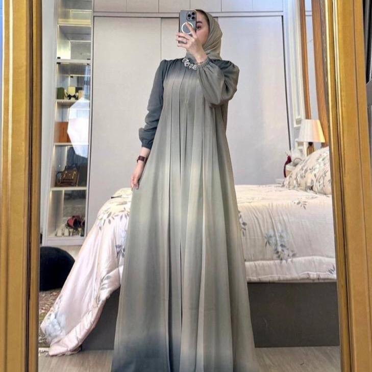 Gamis Set Hijab Gradasi Mat Ceruty Babydol Full Furing Hyget Kaos Ootd Hijab Style Muslim hyget set gradasi olive 2