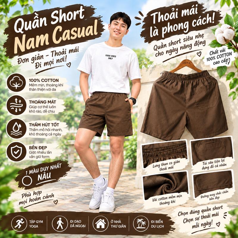 QUẦN SHORT NAM – MÀU NÂU CỰC DỄ PHỐI