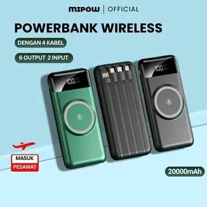 MIPOW Powerbank Wireless Power Bank 20000mAh For Iphone Android Dengan Kabel Data Type C Lightning Micro Smart LED Display Ponsel Pawerbank Robot