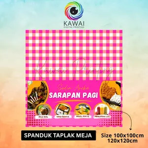 Cetak Spanduk Banner Taplak Meja Aneka Sarapan Pagi Pink MMT Custom 120x120 CM