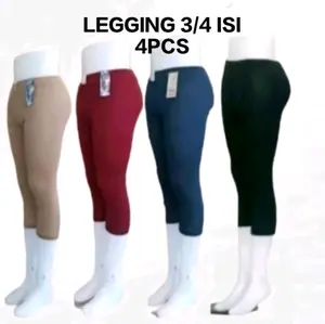 PAKET ISI 4PCS LEGGING 3/4 SPANDEK JERSEY - Legging Pendek Bawah Lutut - Legging Licin Bahan Spandek Jersey - Celana Wanita Dewasa Hitam Standar