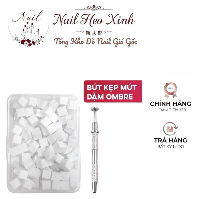 Sét bông mút dặm ombre nail 100 bông mút tặng kèm bút gắp làm ombre trên móng