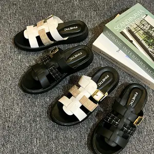 Sandal Finetic Slop Wanita Kekinian Rajut Sendal Wedges Hak Tinggi 3 Cm