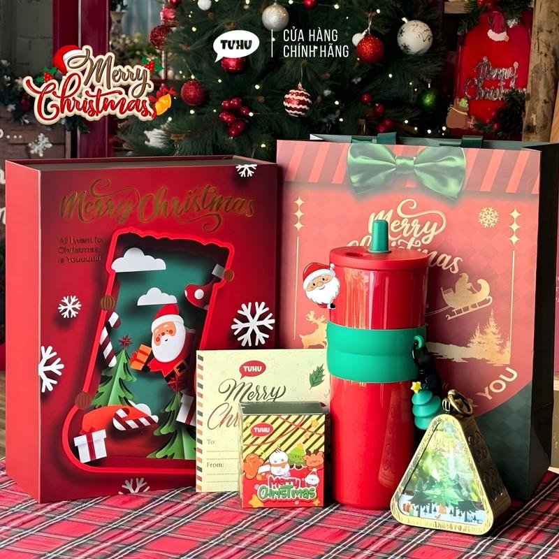 Set quà giáng sinh cao cấp gồm 5 món hoạ tiết Noel ý nghĩa kèm túi giấy sang trọng Merry Christmas - TUHU