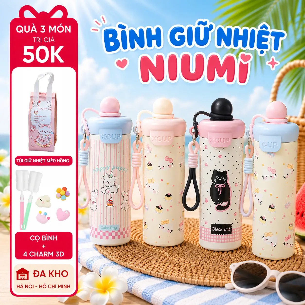 <Tặng Túi Giữ Nhiệt> Bình giữ nhiệt XCUP NIUMI ống hút mới, INOX 316, dung tích 600ml, màu gradient dành cho học sinh, sinh viên