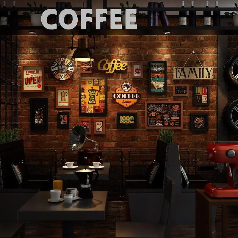 Kain gantung suasana kafe retro, kain latar, dekorasi dinding untuk pesta, asrama, ruang tamu, dan latar foto siaran langsung