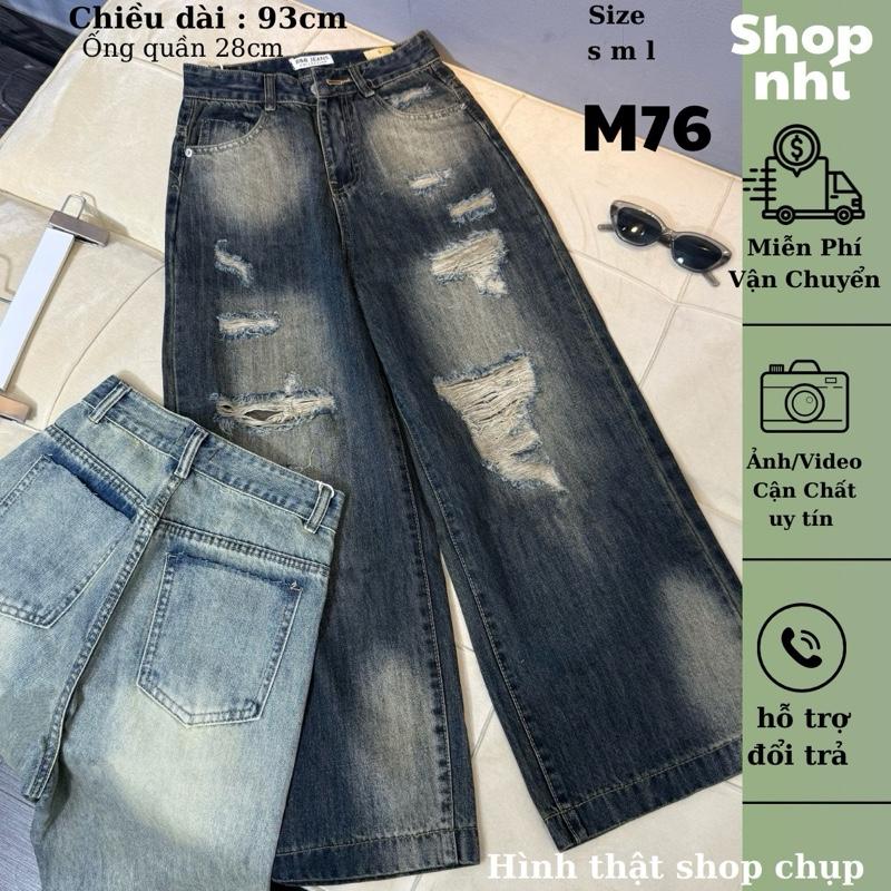 Quần Jean Nữ  Suông Rông Nấm Loang rách dài 92cm QC .jean  ko giãn - Shop Nhí ( 7318 )