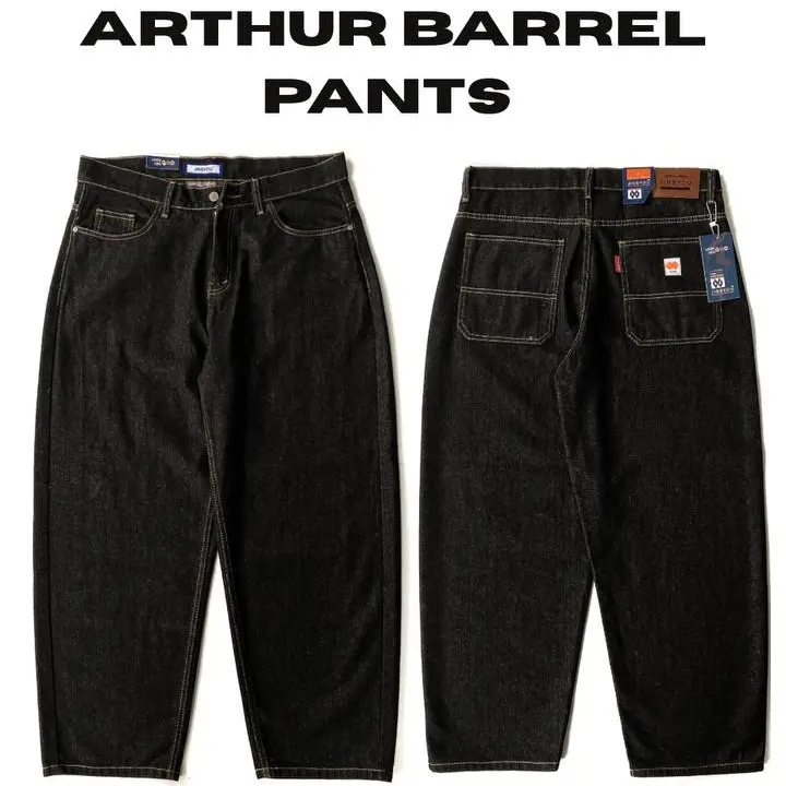 JINSYOU - ARTHUR BARREL PANTS Baggy Raw Denim 14 Oz Black Garment 4