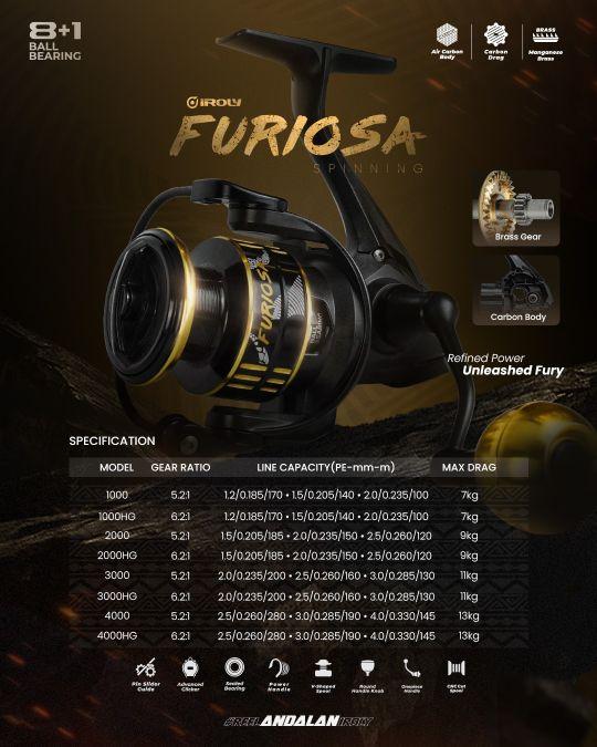 Reel Iroly Furiosa 1000,2000,3000,4000 Body carbon Ratio 5 & 6 HG Power handle