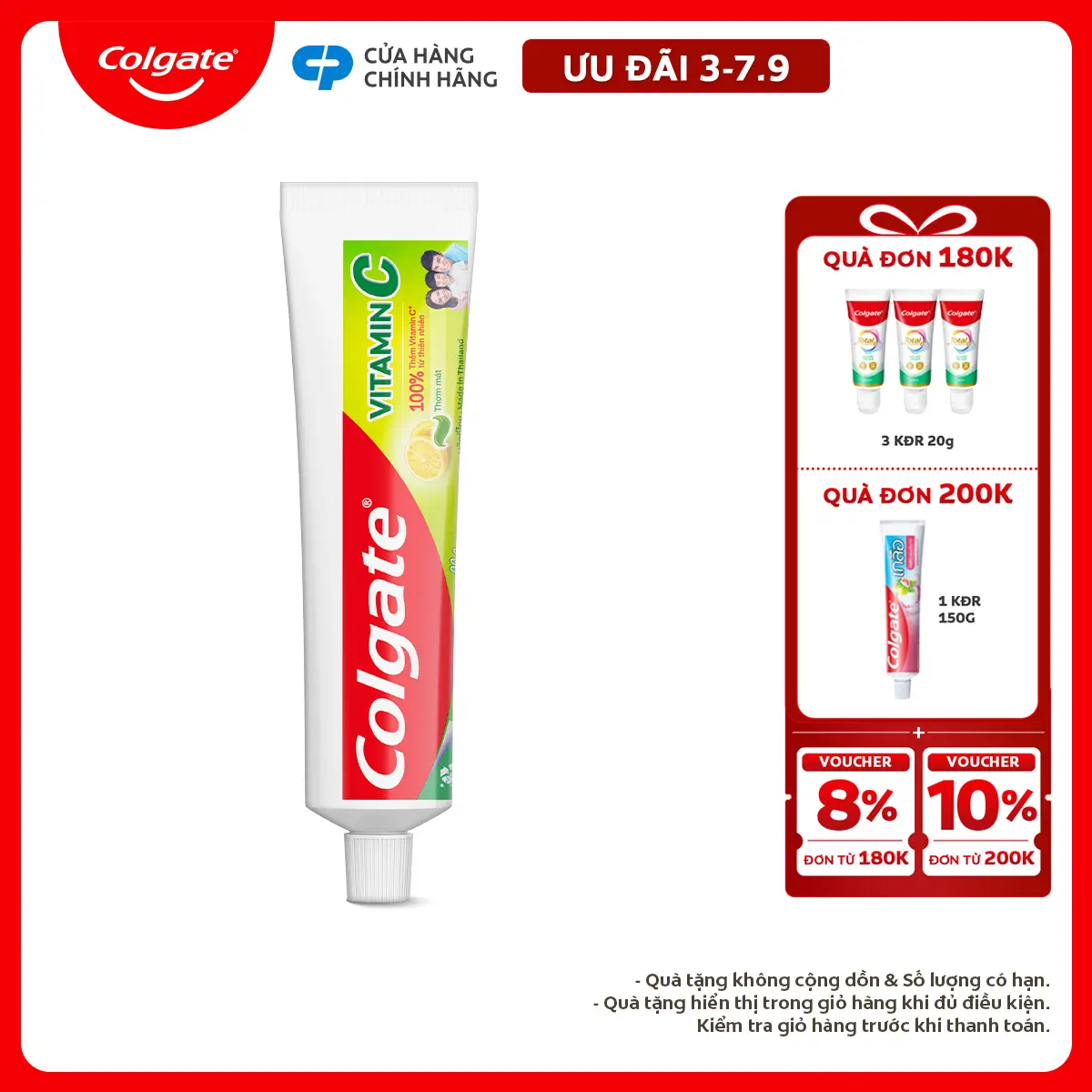 [Ưu đãi 3-7.9] Kem đánh răng Colgate Vitamin C thơm mát 90g