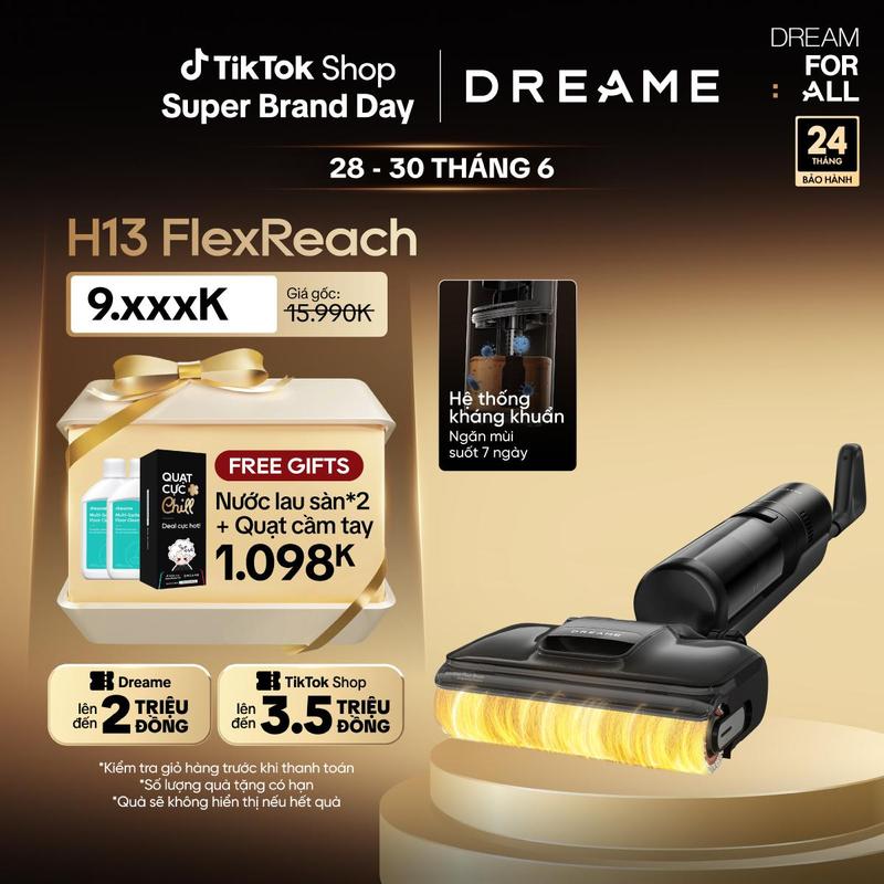 [TẶNG 2 Nước lau 1L] Máy lau sàn Máy Hút Bụi tự Làm Sạch Dreame H13 FlexReach - Hàng chính hãng - Phiên bản quốc tế - Bảo hành 24 tháng