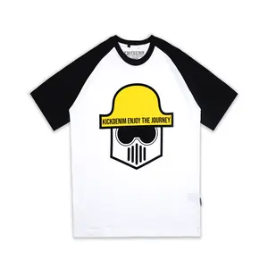 Kick Denim - Tshirt Raglan Lengan Pendek Pria Cotton Combed Mix Putih Hitam - TSR Heldon