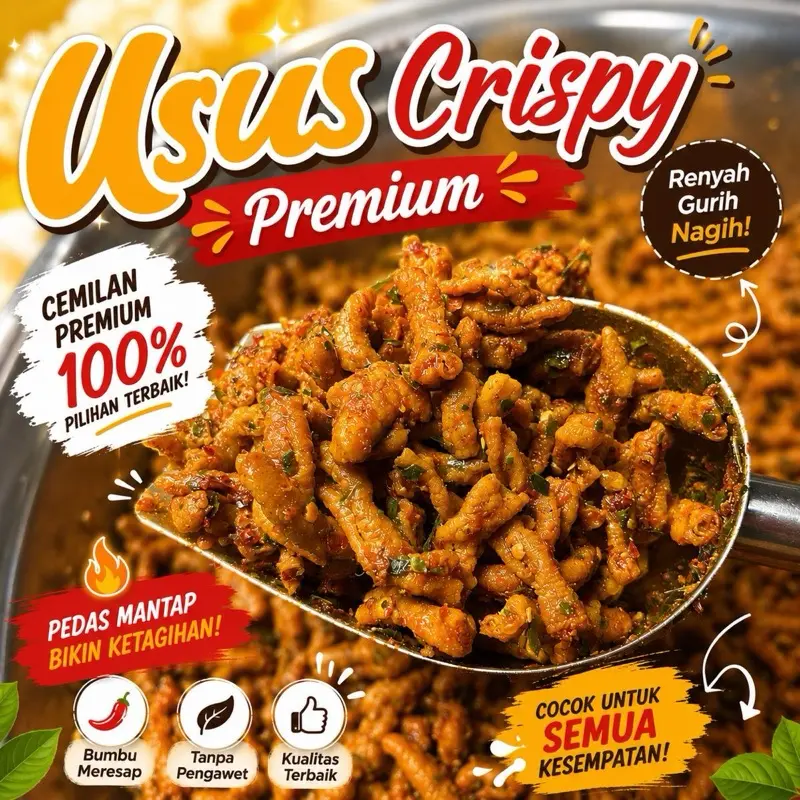 Usus Crispy Premium 1Kg / kripik Usus 1Kg Penyoeka Lada bumbu melimpah  Pedas Snack Kripik Cemilan Food