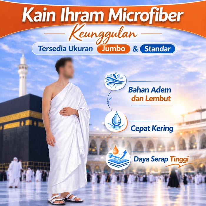Gambar Al-fira Kain Ihram Microfiber  Putih Berkualitas Tinggi untuk Pakaian Haji & Umroh Bahan Nyaman Multifungsi Elegan Ukuran  Jumbo dan Standar - Jumbo 255x105cm dari Al-fira Official Store Kota Administrasi Jakarta Timur Tokopedia
