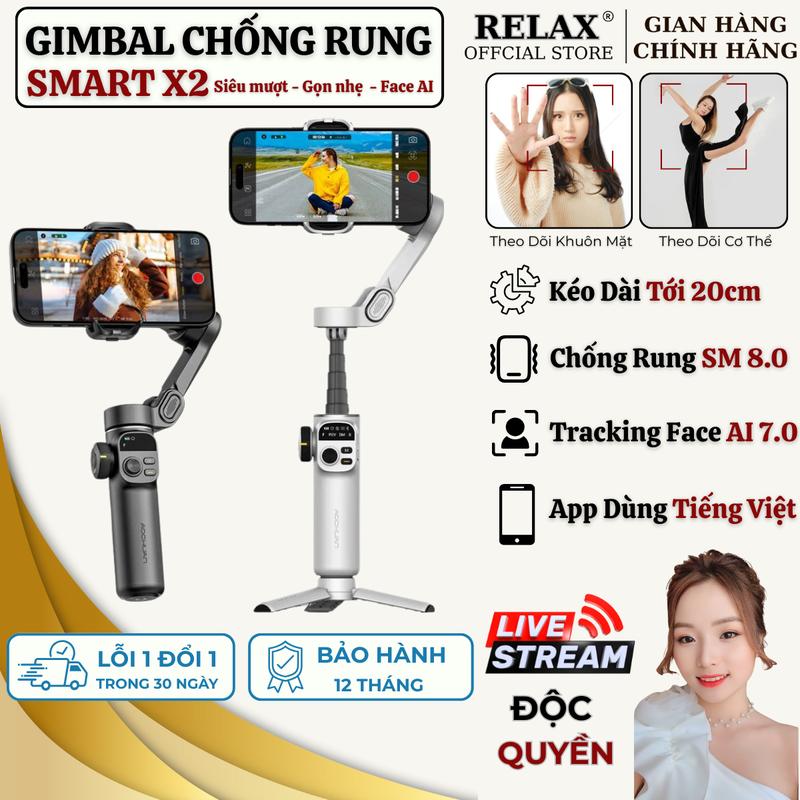 [Smart X2] Gimbal Chống Rung Smart X2, Gậy Chụp Ảnh Chống Rung Smart Phone, 3 Trục Full Phụ Kiện Chụp Ảnh Selfie, Kéo Dài 20cm, Tracking Face AI 5.0, Quay Video, Livestream Đa Nền Tảng, Nhỏ Gọn Mang Theo, Phù Hợp Cho Người Quay Video Sáng Tạo Nội Dung