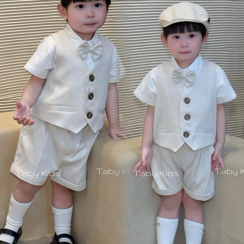 Taby Hà Nội Set gile vest Ko kèm nón 4 chi tiết sinh nhật thôi nôi đi tiệc cho bé chất liệu chéo hàn xịn xò cho bé 6-23kg TB705 đồ vest tuổi 10 trai Sandal quốc