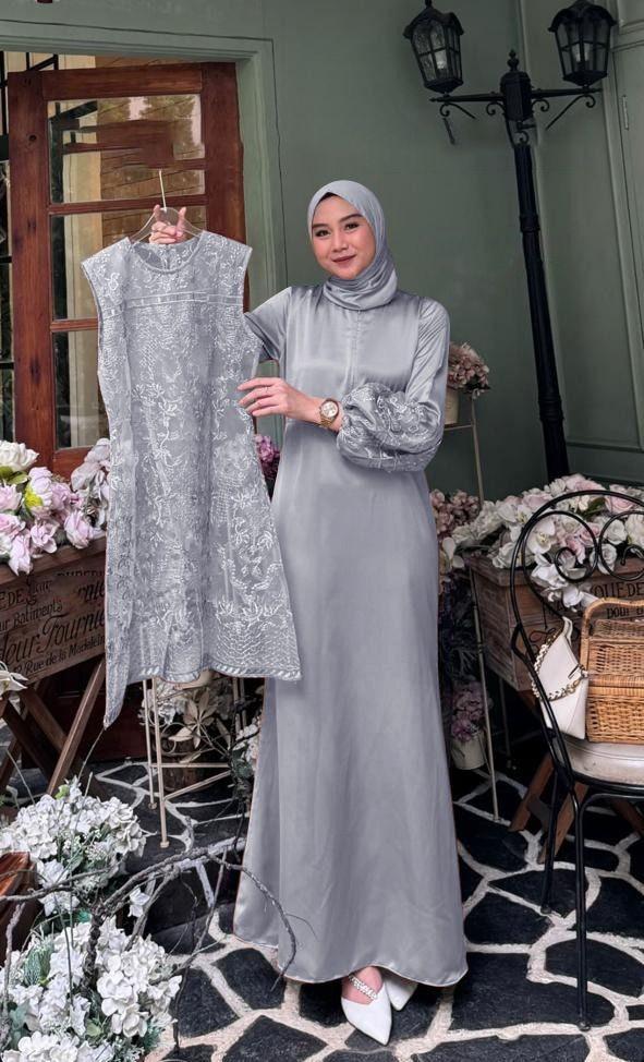 Product Introduction of Gamis Farah / Maxi brukat / Muslim Wanita  Tile  Mutiara  Dress   Karet  Pesta  Mewah  Dalaman  Fit UK L DAN XL Kondangan Coklat Brokat Gaun 16