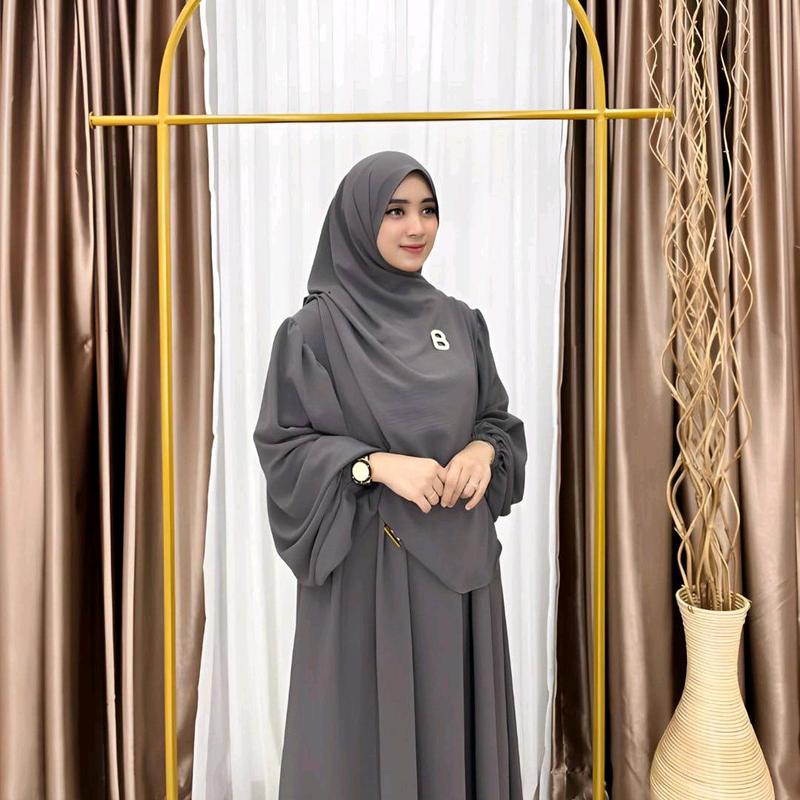 MDN - Set Syar'i Pashmina Oval Gamis Wanita Bahan Crinkle/oversize Airflow Muslim Dress Jilbab Syar'i Polos Syari jumbo 7