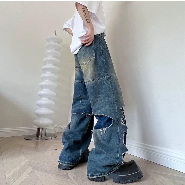 XÃ KHO TOÀN CỬA HÀNG QUẦN SUÔNG ỐNG RÁCH 2 LỚP KABIBARA UNISEX K2 BAGGY PANTS_quần jean NAM NỮ menswear rách 2 lớp có túi