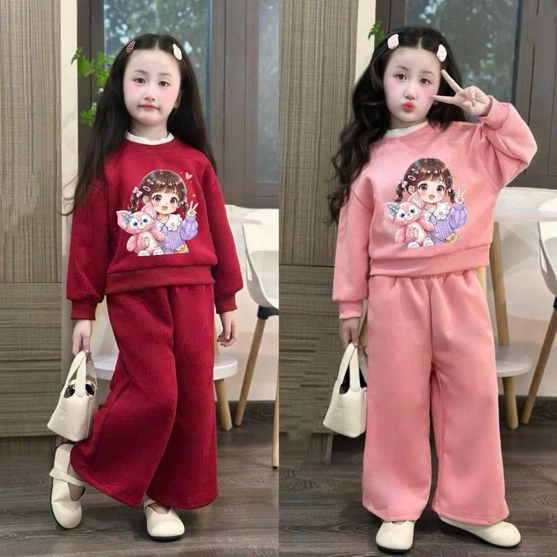  Set Bộ Nỉ Bông   Họa Tiết Cô Gái Ôm Thú Bông   Dành Cho Bé Gái 9-38kg Chất Liệu Nỉ Bông Dày Dặn Ấm Áp 
