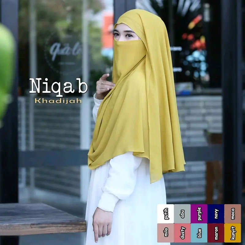 Jilbab French Khimar Khadijah Cadar Niqab Syari Ceruty Kerudung Masker Panjang Muslim 6