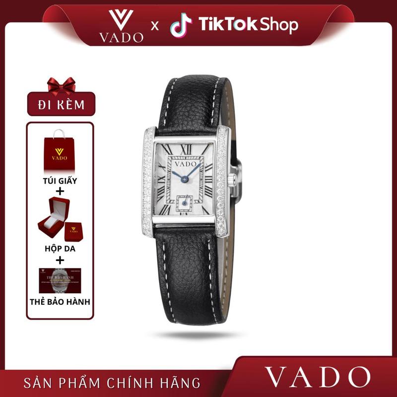 LIVE 1 - DH1219V Đồng Hồ Nữ Mặt Vuông Đính Đá Charm Sang Trọng Dây da Phong Cách Thanh Lịch - DH1219 VADO