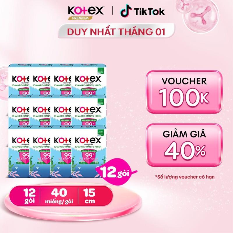  Combo 4 Combo 12 Băng vệ sinh Kotex Hàng Ngày Hỗ Trợ Kháng Khuẩn Tự Nhiên 40 miếng gói 