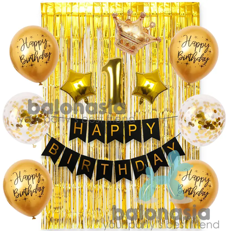 Balonasia Bunting Flag Fancy Set Confetti Crown Biru Latex 0