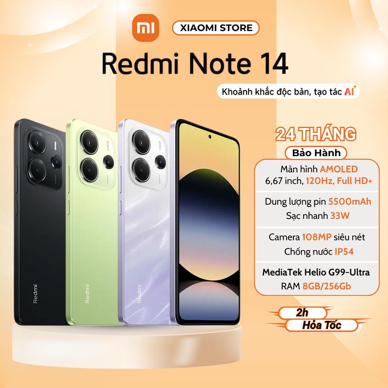 Điện Thoại Xiaomi Redmi Note 14 6GB/128GB - 8GB/128GB - 8GB/256GB Quốc Tế Nguyên Seal - Chính Hãng Bảo hành 24 Tháng