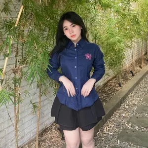 Kemeja Slimfit Bordir Bunga Raya Atasan Wanita Terbaru