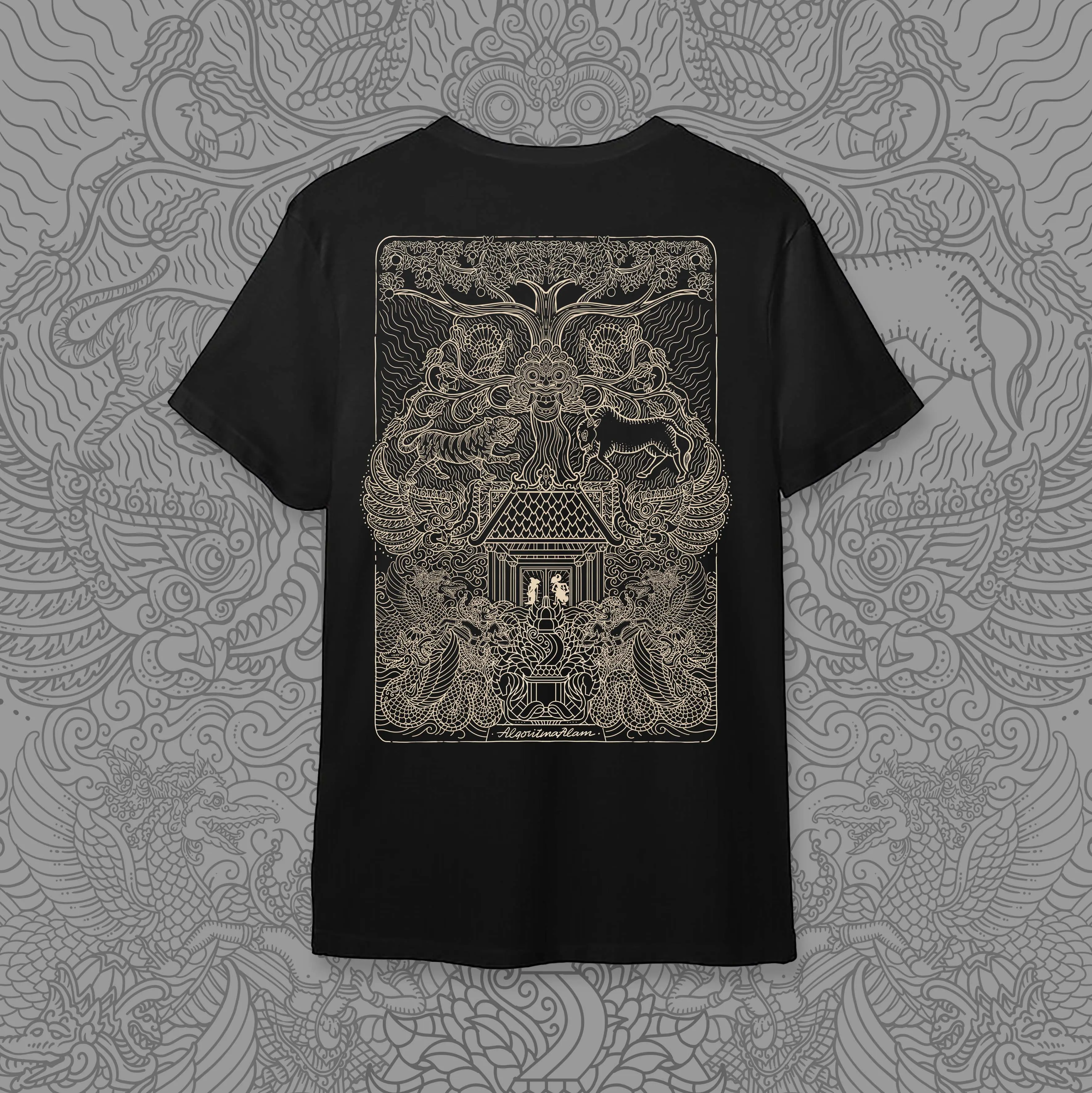Kaos Wayang Kayon Algoritma Alam Merch - Bahan Katun Combed JetBlack 30s