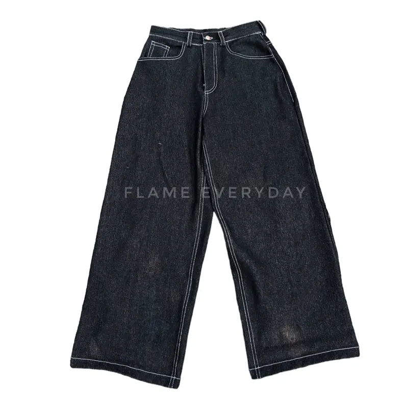 Flame Everyday Celana Denim Y2K Denim Big Pocket Bordir Raw Denim 13oz Jeans Panjang Pria 3