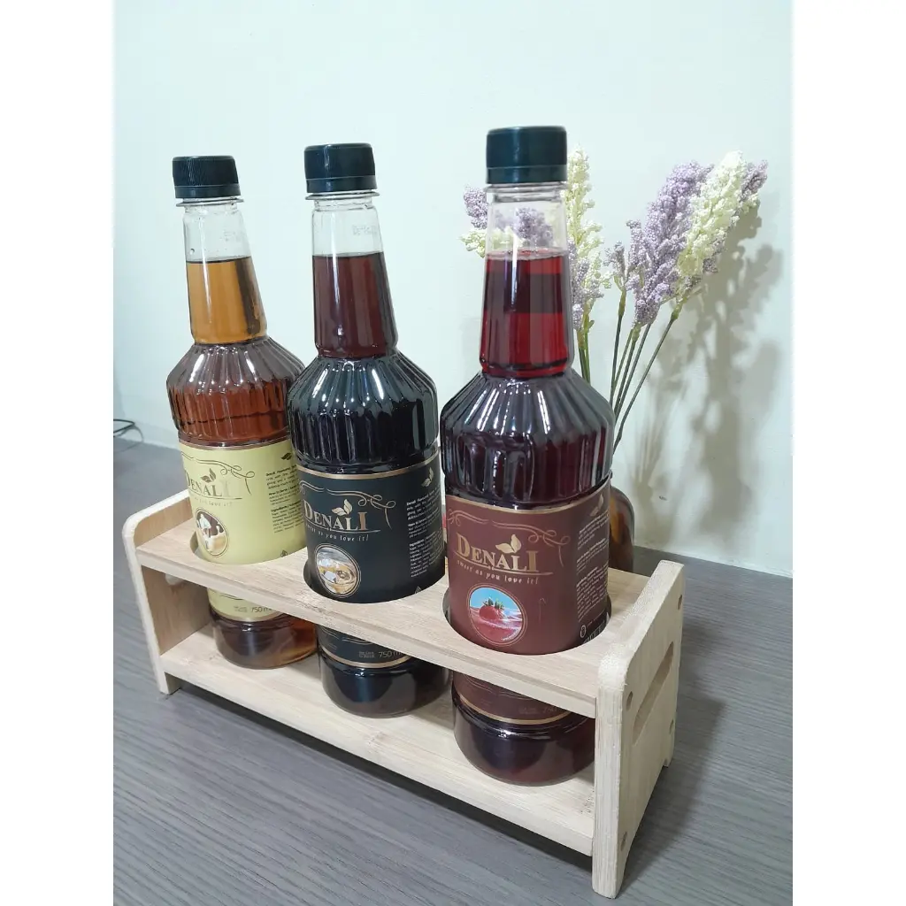Rak Botol Bambu Tempat Syrup Sos Kecap Big Size Wooden Rack Wine Beer Kitchen Bottle Storage Rack 3 Hole 30cm x 10cm x 7,7cm