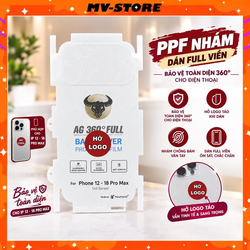 Miếng Dán HỞ LOGO PPF Nhám 360° Chống Vân Tay Full Viền Bảo Vệ Toàn Diện 18 17 16 15 14 13 12 11 Pro Max Plus MVSTORE