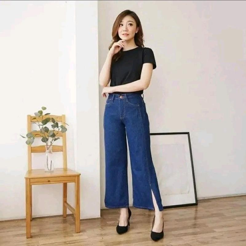 Kulot Jeans Belah Samping Kulot Jeans Highwaist Eony Boyfriend Kantong Karet Celana Panjang Baggy 5