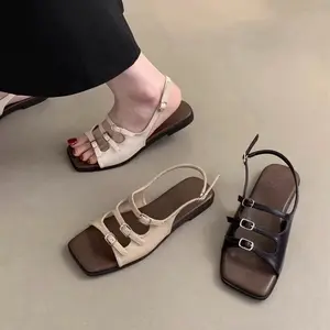 SYANIA Sandal Wanita Platform Wedges 3 cm Style Korea Kekinian Aesthetic Empuk Kulit Sintetis Hitam Putih Size 37-40 Elegan dan Cantik Bahan Kulit Sintetis Motif Jari-jari