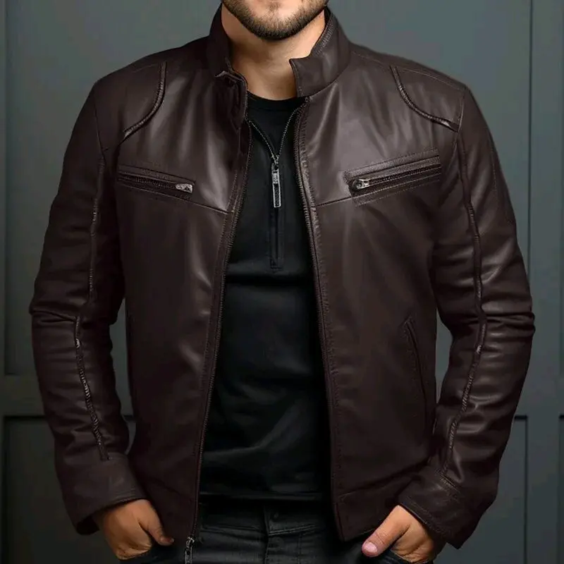 Jaket Kulit Semi Pria Terbaru Jaket kulit sintetis keren jaket kulit imitasi model pundak busa Hitam Nyaman Panjang Lembut Casual Distro Slimfit Motor Cowok Blazer Formal 7