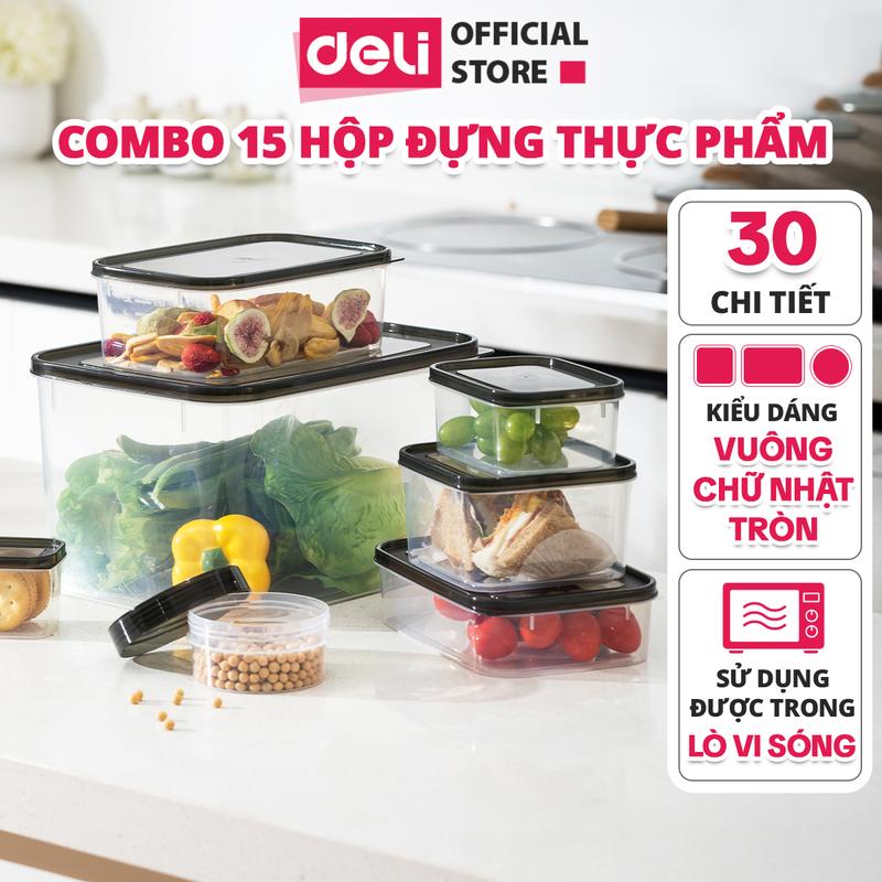 COMBO 15 Hộp đựng thực phẩm Deli Hũ nhựa, lọ nhựa siêu kín chống ẩm mốc, bảo quản đồ ăn Đựng Đồ Ăn Đựng Gia Vị