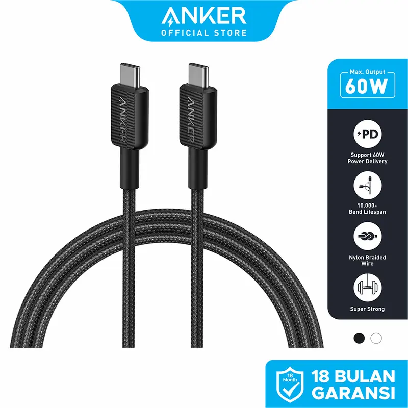 Kabel Charger Anker 322 USB-C to USB-C Cable (6ft Braided) - A81F6 0