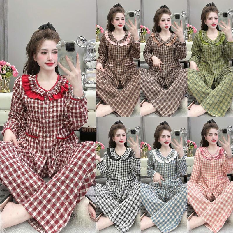 Đồ bộ tiểu thư lụa đũi nhung mềm mịn đồ bộ nữ mặc nhà thoải mái pijama nữ lụa mịn mát size dưới 60kg đồ bộ pizama tay dài đồ bộ Áo Ngủ Quần Ngủ