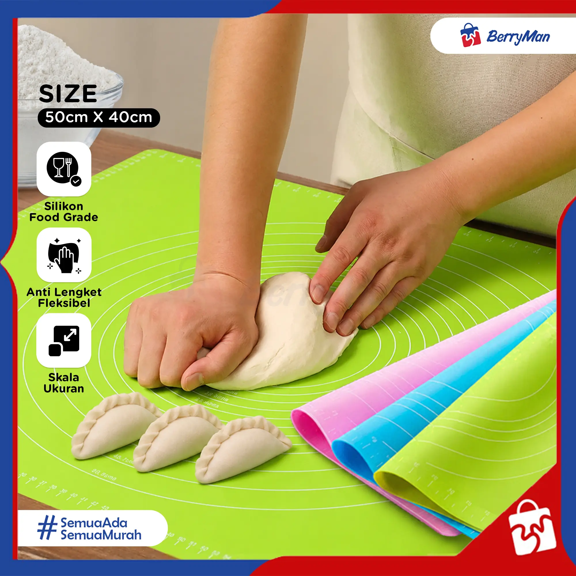 Alas Adonan Kue Silikon Anti Lengket Tatakan Rolling Ukuran 50 x 40 Cm Matras Baking Flexible Food Grade Multifungsi