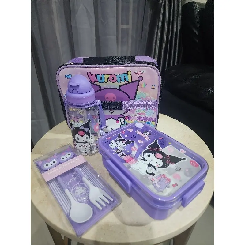 Lunch box set Tas Kotak Makan Botol Minum Tas Set Karakter Kuromi - 6020+3675+022+tas 2