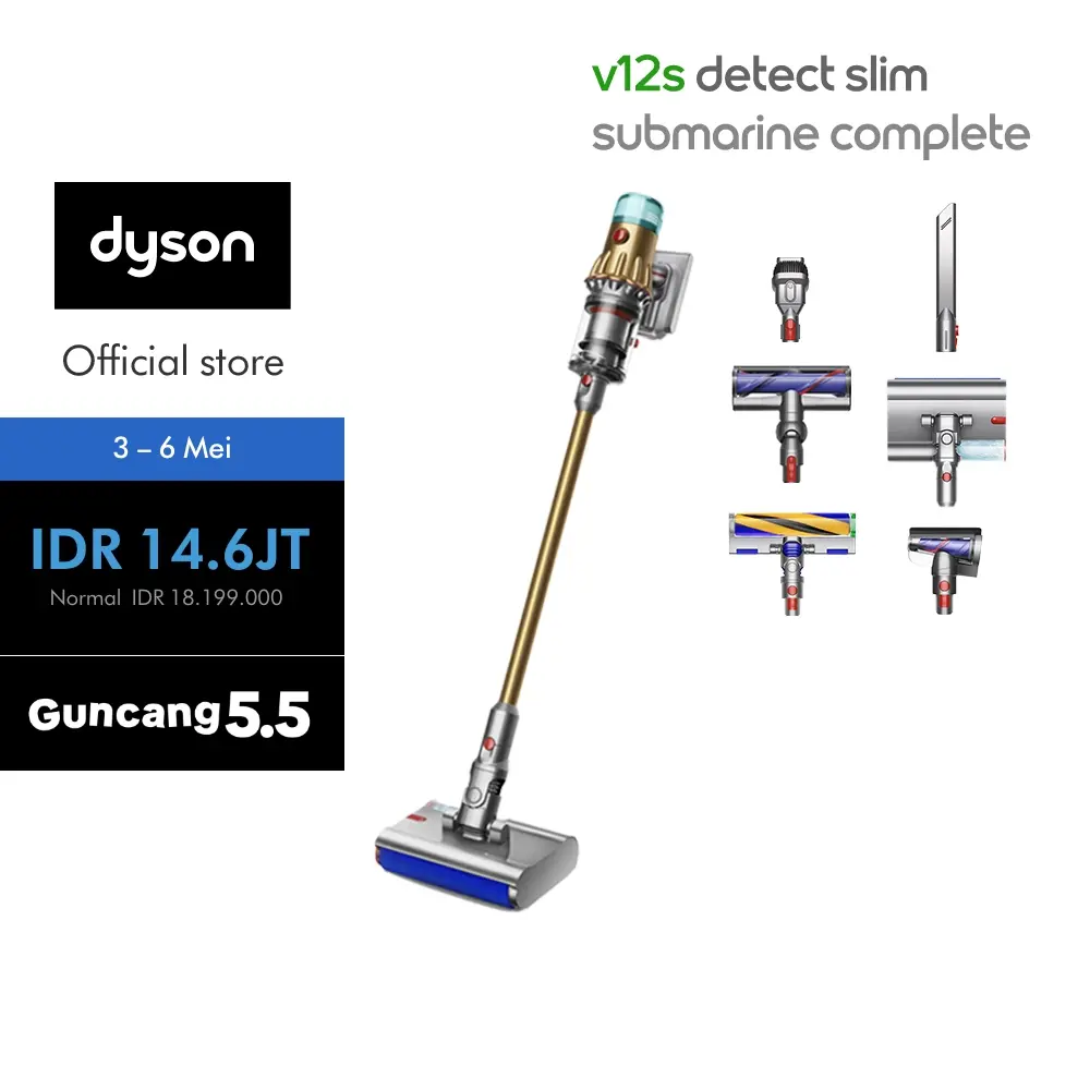 Dyson V12 s Detect Slim Submarine​ Complete Wet & Dry Vacuum Cleaner (Gold) - Penyedot Debu