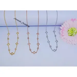 KALUNG TITANIUM BUNGA CLVR BOLONG PERMATA ANTI KARAT