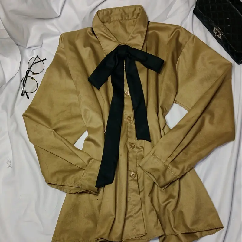 KR - Kemeja Basic Belt Simple Sepuluh Model Kemeja Wanita Remaja Dewasa Formal Kerja Kuliah Kerah Casual Atasan Wanita Ootd Fashion Korean Style Terbaru Murah Baju Kancing Katun Muslim Panjang Toyobo 4