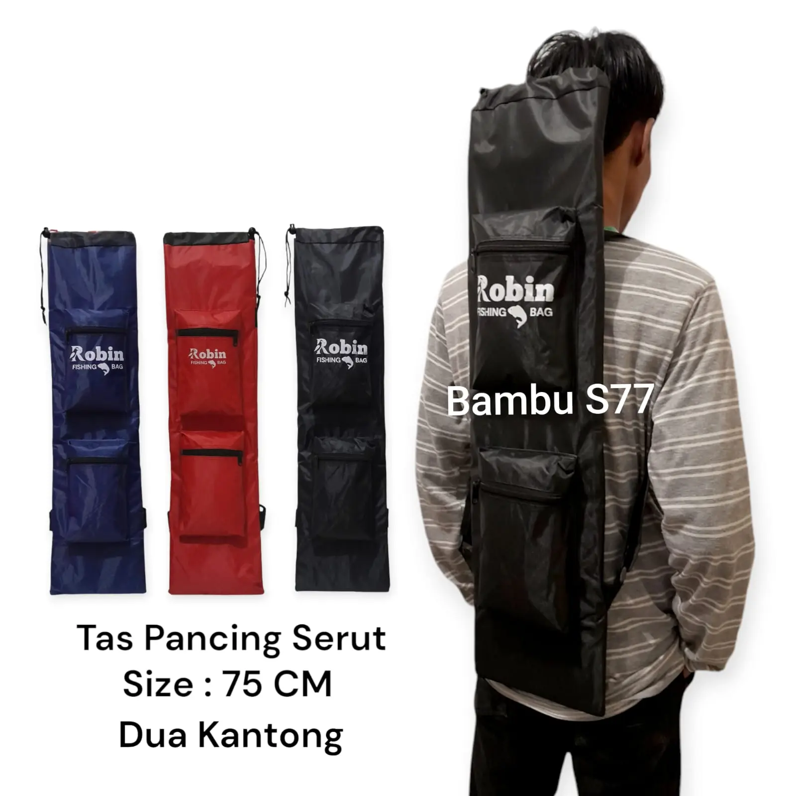 Tas Pancing Joran Model Ransel Serut Ukuran 75 cm Tahan Air Murah Berkualitas