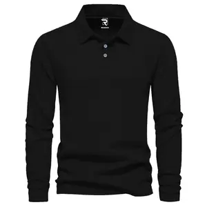 Rizgo - Kaos Polo Distro Polos Lengan Panjang Kerah T-Shirt Pria & Wanita Hitam